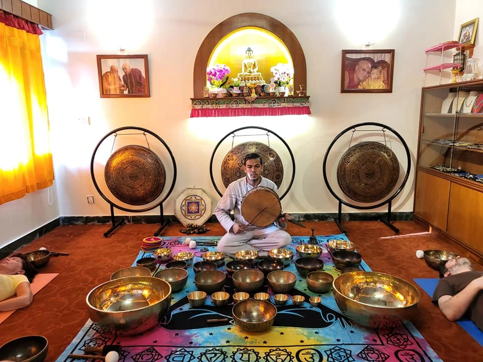 Woman practicing sound healing